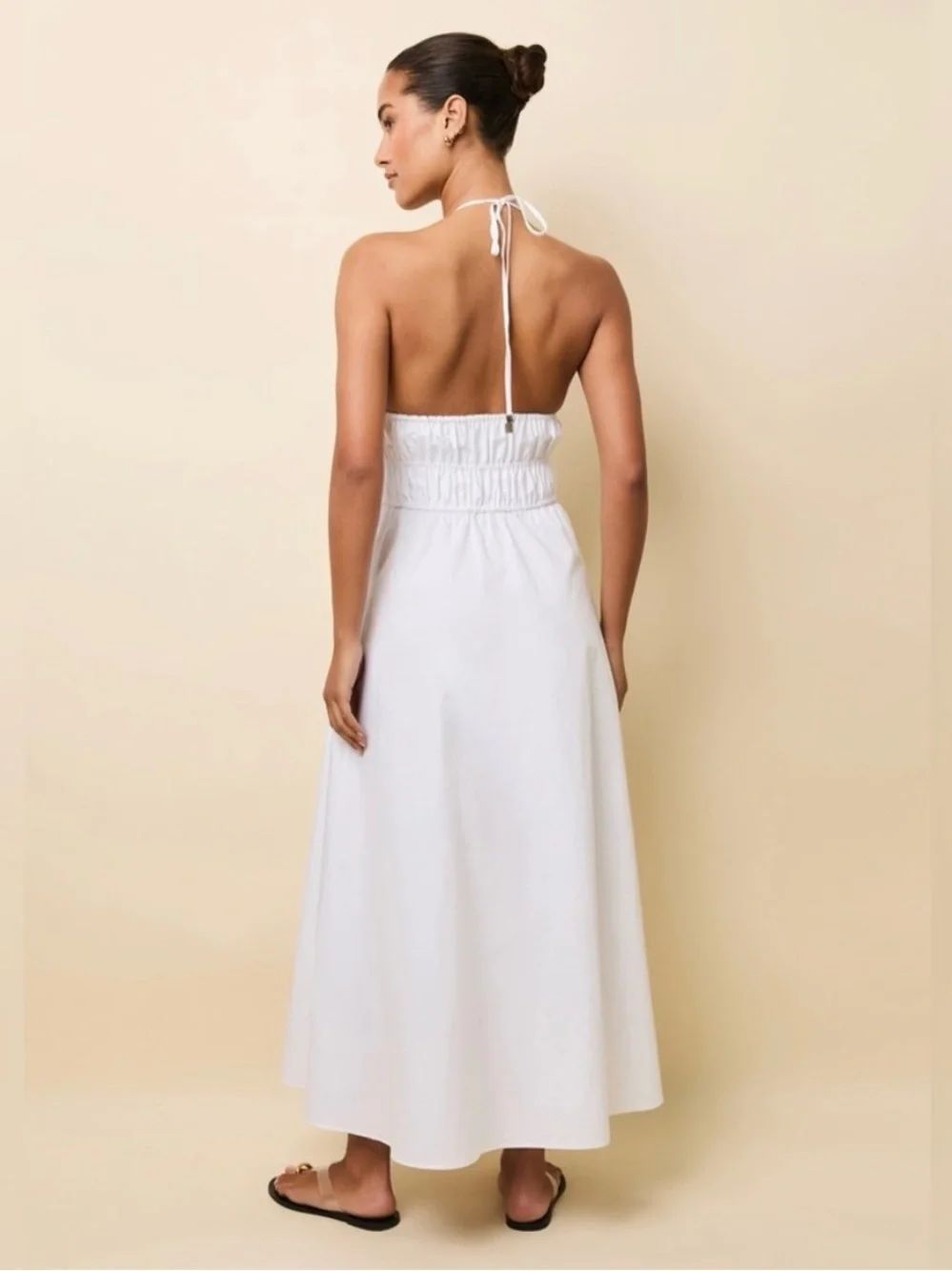 SOLID & STRIPED The Meira Dress White Halter Smocked Maxi Dress - Picture 2 of 9